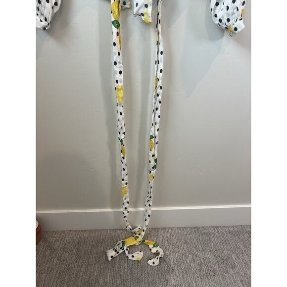 Lovers + Friends Mikayla Lemon Polka Dot Balloon Sleeve Wrap Blouse SZ S - Picture 6 of 11